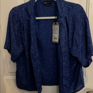 Prana Blue Boxy Notched Collar Blouse